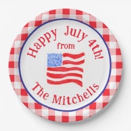 Watercolor July 4th Flag Red Check NAME Pappteller