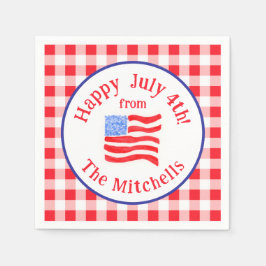 Watercolor July 4th Flag Red Check NAME Serviette