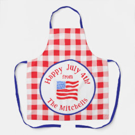 Watercolor July 4th Flag Red Check NAME Unisex Schürze