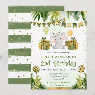 Watercolor Jungle Elephant Kindergeburtstag Einladung