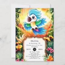 Watercolor Jungle Parrot Birthday
