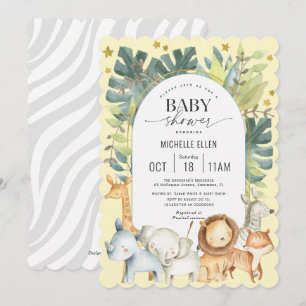 Watercolor Jungle themed Moderne Gelbe Babydusche Einladung