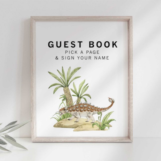 Watercolor Jurassic Dinosaurier Gästebuchsignatur Poster (Von Creator hochgeladen)
