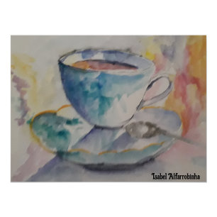 Watercolor-Kaffeetasse und Untertasse Poster