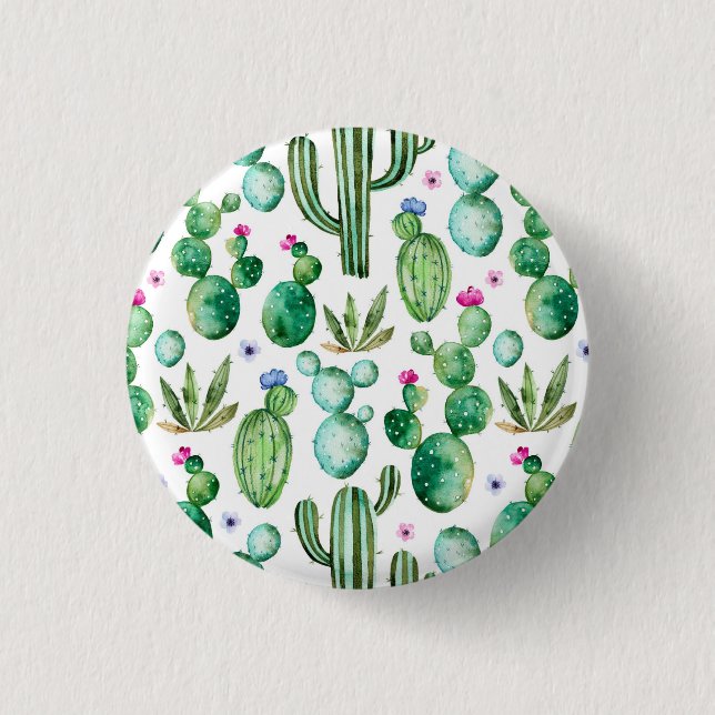Watercolor-Kaktus-Pflanzen-Muster Button (Vorderseite)