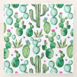 Watercolor-Kaktus-Pflanzen-Muster Glasuntersetzer