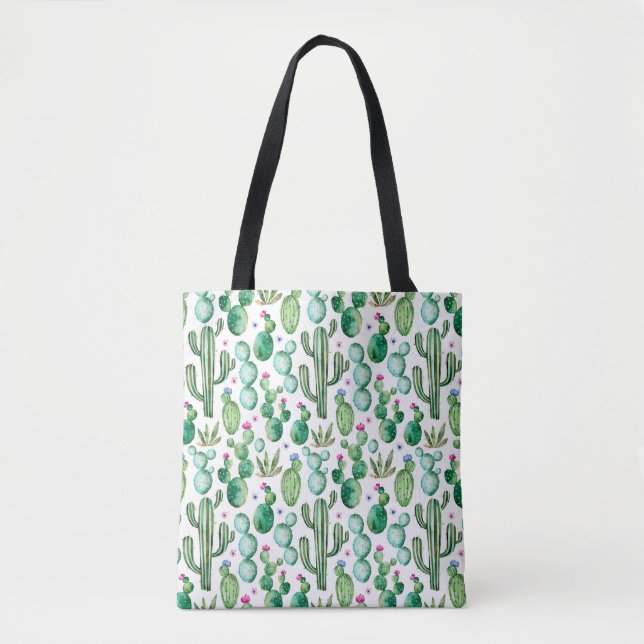 Watercolor-Kaktus-Pflanzen-Muster Tasche (Vorderseite)