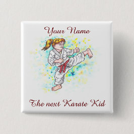 Watercolor Karate Kinder Hochkickgirl Button