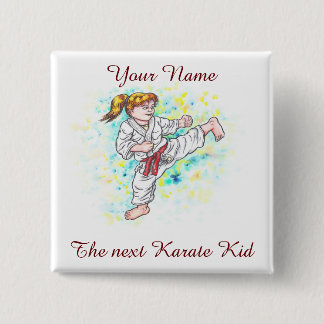 Watercolor Karate Kinder Hochkickgirl Button