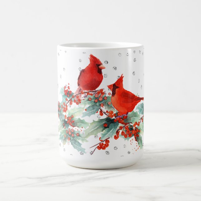 Watercolor-Kardinal auf Niederlassungs-silbernen Kaffeetasse (Mittel)
