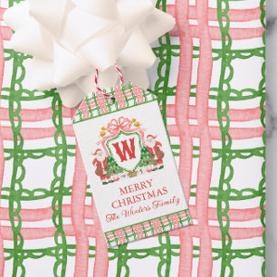Watercolor Kariert Santa Monogram Wappen Geschenk Geschenkanhänger