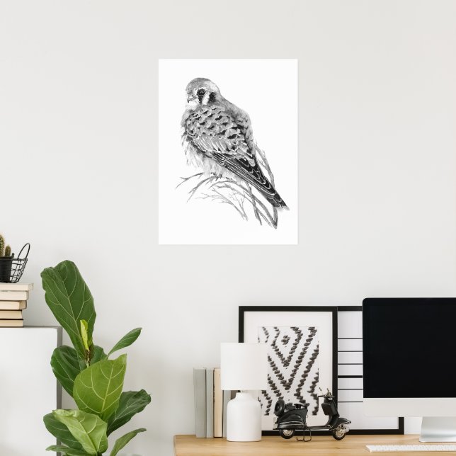 Watercolor Kestrel Sparrow Hawk Falcon Bird Poster (Heimbüro)