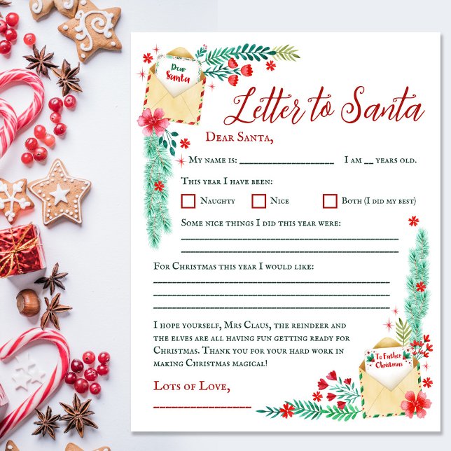 Watercolor Kids Letter to Santa Paper Sheet (Watercolor Kids Letter to Santa Paper Sheet)