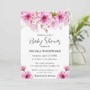Watercolor-Kirschblüten-Zweig Baby Shower Einladung