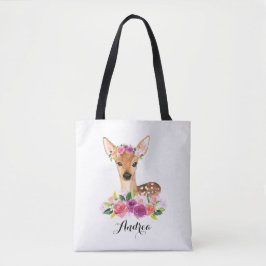Watercolor-Kitz mit der Blumenkrone personalisiert Tasche