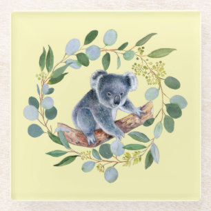 Watercolor Koala und Eukalyptus Wreath Glasuntersetzer