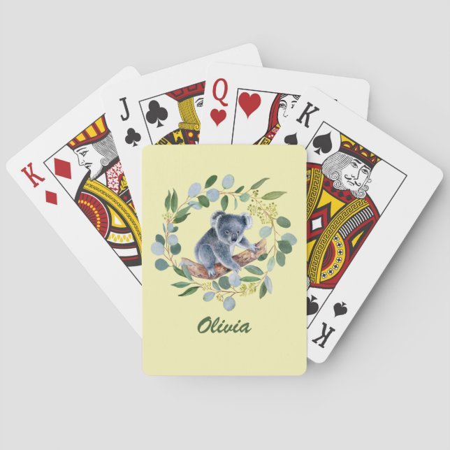 Watercolor Koala und Eukalyptus Wreath Spielkarten (Rückseite)