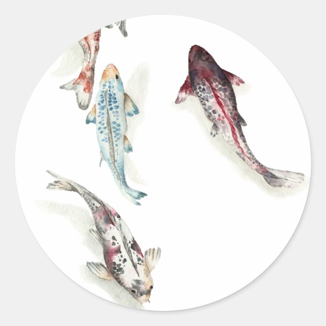 Watercolor Koi Fish Runder Aufkleber (Vorderseite)