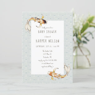 watercolor koi poisson baby shower invitation