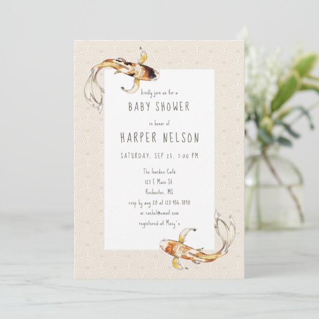 watercolor koi poisson baby shower invitation (Debout devant)