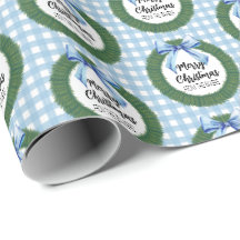 Watercolor Kranz mit Blue Bow Weihnachten