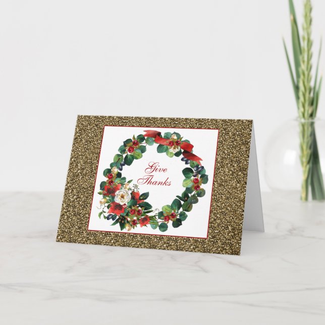 Watercolor Kranz mit Gold Grußkarte Karte (Vorderseite)