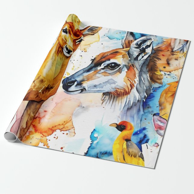 Watercolor-Kreaturen-Collage Geschenkpapier (Ungerollt)
