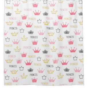 Watercolor-Kronen Rosa Kleine Prinzessin Mädchen Duschvorhang