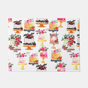 Watercolor-Kuchen mit Blumen Fußmatte