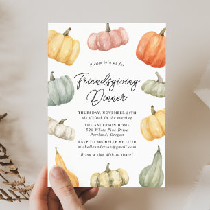 Watercolor-Kürbis-Friendsgiving-Abendessen-Einladu Einladung