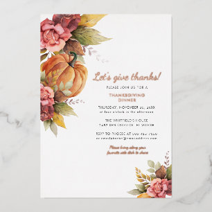 Watercolor-Kürbis-Thanksgiving-Dinner Rose Gold Folien Feiertagskarte
