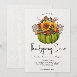 Watercolor-Kürbis und Sonnenblumen Thanksgiving Einladung
