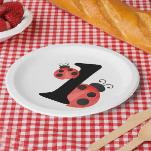 Watercolor Ladybug Birthday Party White Pappteller