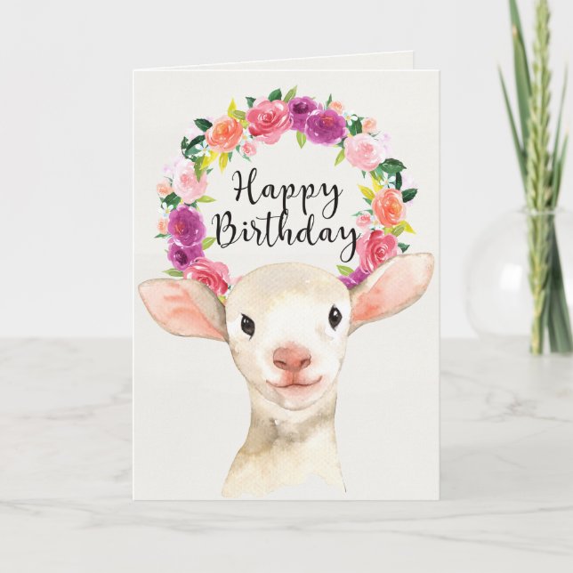 Watercolor Lamb Happy Birthday Card Karte (Vorderseite)
