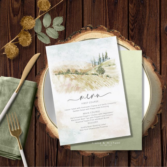 Watercolor Landscape Wedding Menu Sage Green ID786 (Von Creator hochgeladen)