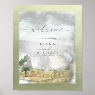 Watercolor Landscape Wedding Welcome Sage ID786 Poster