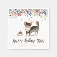 Watercolor Langhaariger Chihuahua Hund Geburtstag