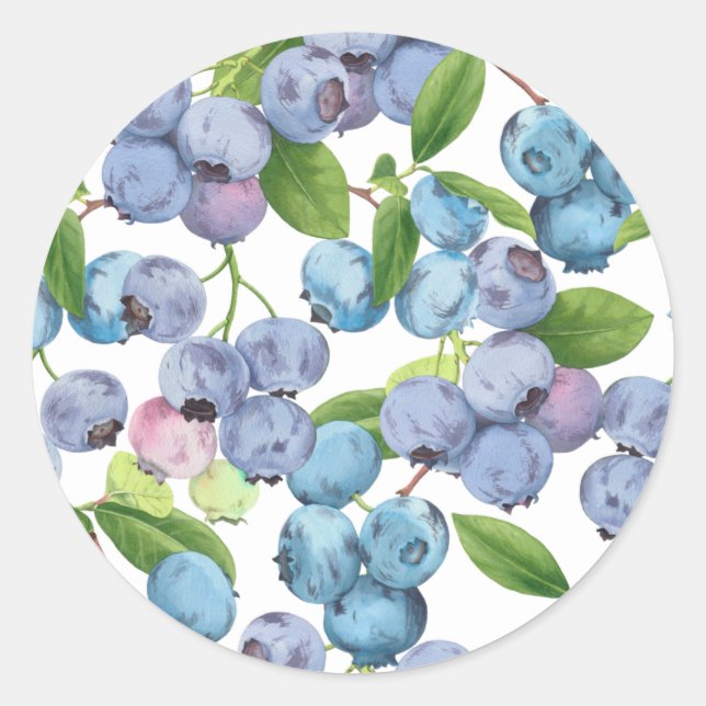 Watercolor Large Blueberry Runder Aufkleber (Vorderseite)