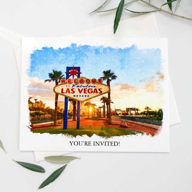 Watercolor Las Vegas Sign Wedding Einladung (Von Creator hochgeladen)