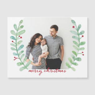 Watercolor Laurel Wreath Frohe Weihnachtszeit Foto Magnetkarte
