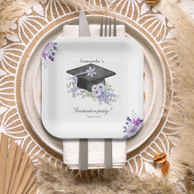 Watercolor  Lavander Purple Floral Graduation  Pappteller (Von Creator hochgeladen)