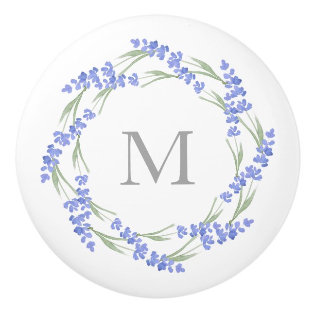 Watercolor Lavendel Wreath Keramikknauf (Vorderseite)