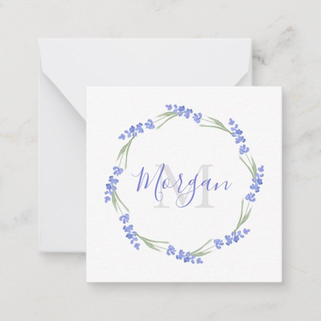 Watercolor Lavendel Wreath Mitteilungskarte (Vorderseite)