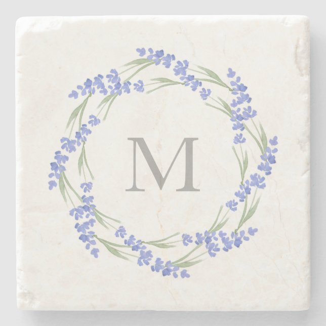 Watercolor Lavendel Wreath Steinuntersetzer (Vorderseite)