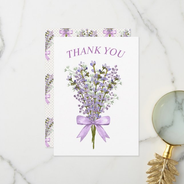 Watercolor Lavender Bouquet Vielen Dank Dankeskarte (Vorderseite/Rückseite Beispiel)