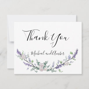 Watercolor Lavender Eucalyptus white roses Dankeskarte