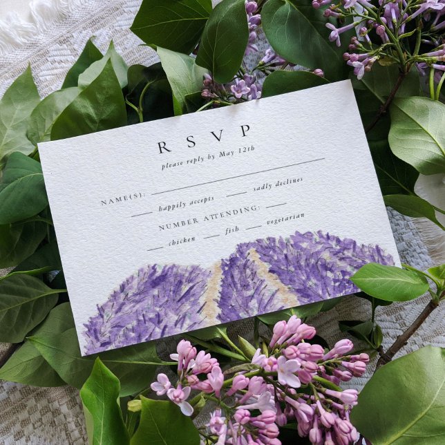 Watercolor Lavender Fields Wedding RSVP Karte (Watercolor lavender fields wedding RSVP response cards.)