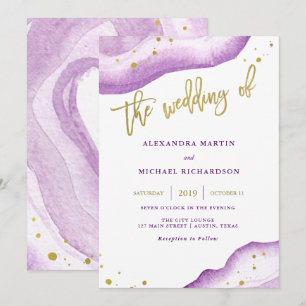 Watercolor Lavender Gold Geode Einladung zur Hochz