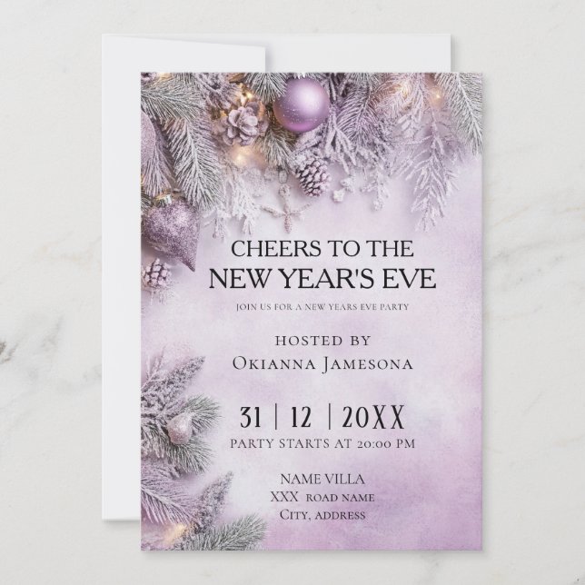 Watercolor lavender New Year's Eve Party  Einladung (Vorderseite)