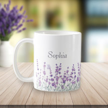 Watercolor Lavender Purple Floral Butterfly Mug